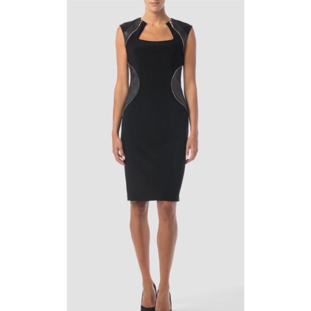 Cache Black Zipper Faux snake Alligator Leather Bodycon Stretch Party Dress 6